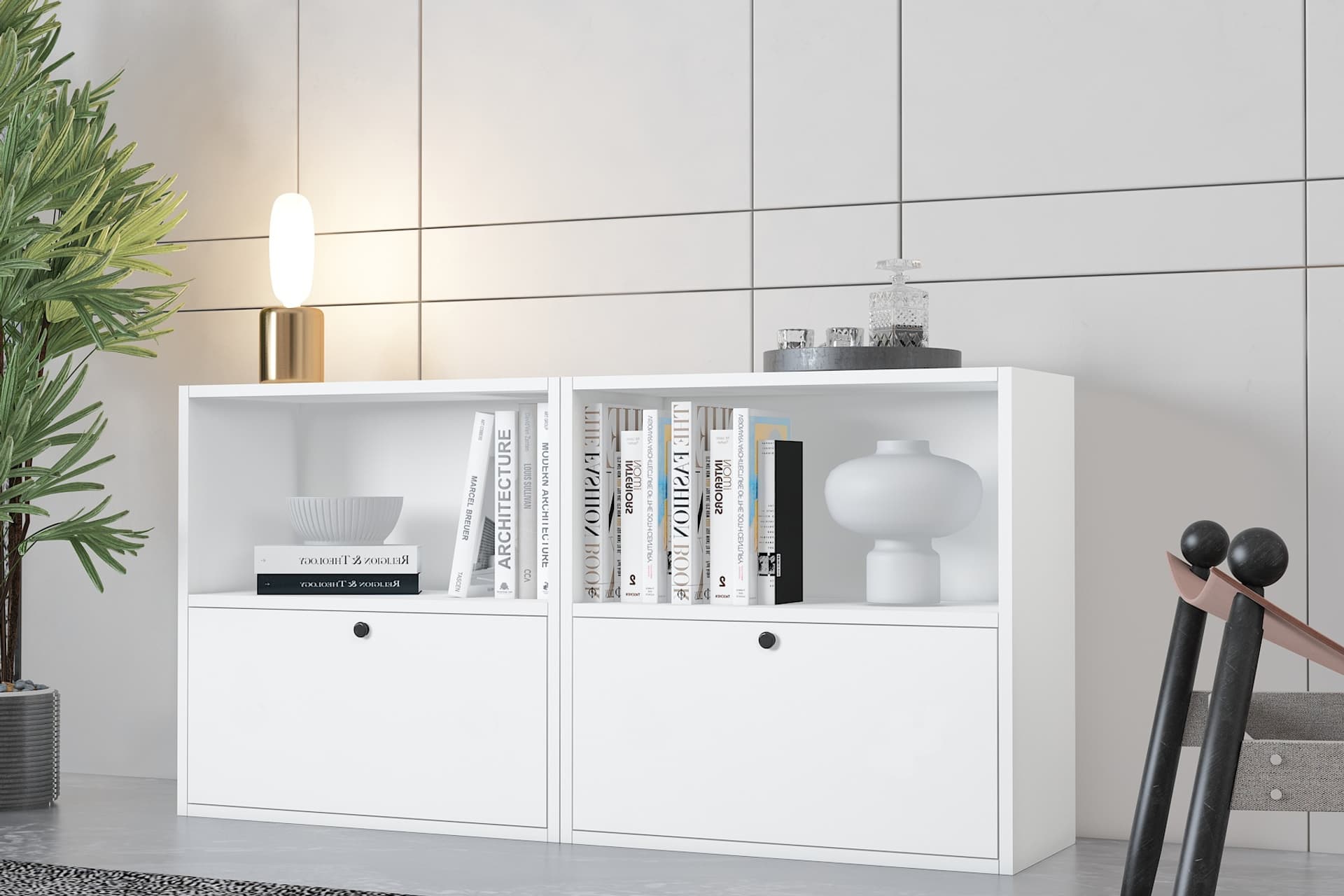 CONSOLA EVA 2 DÜŞER KAPAKLI RAFLI MODERN BEYAZ KONSOL HVV-KNS-1006