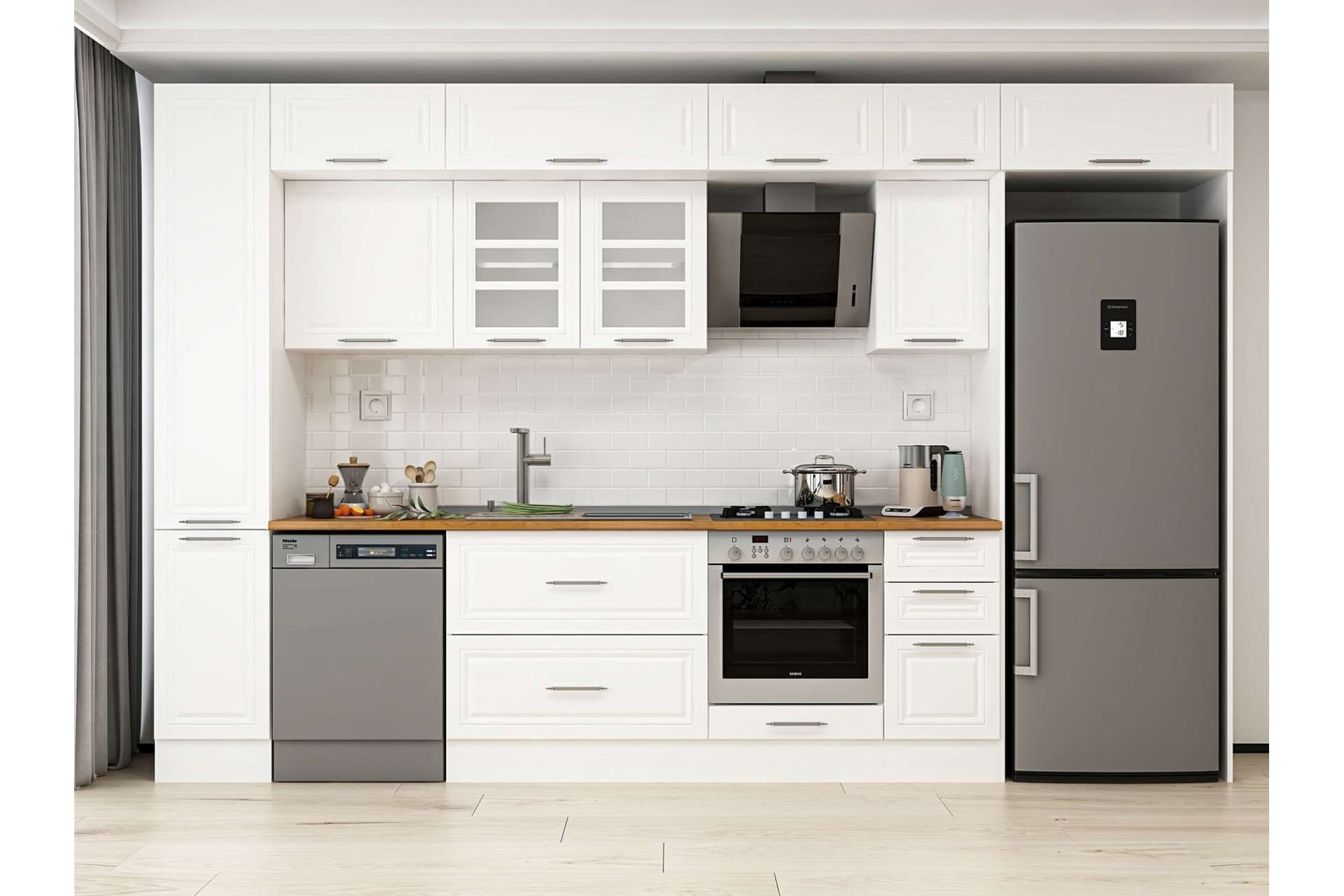 ALVİNKA 370X240 CM KLASİK MEBRAN MUTFAK DOLABI, MBB E90B40S40 3 MEBRAN BEYAZ SUNTALAM