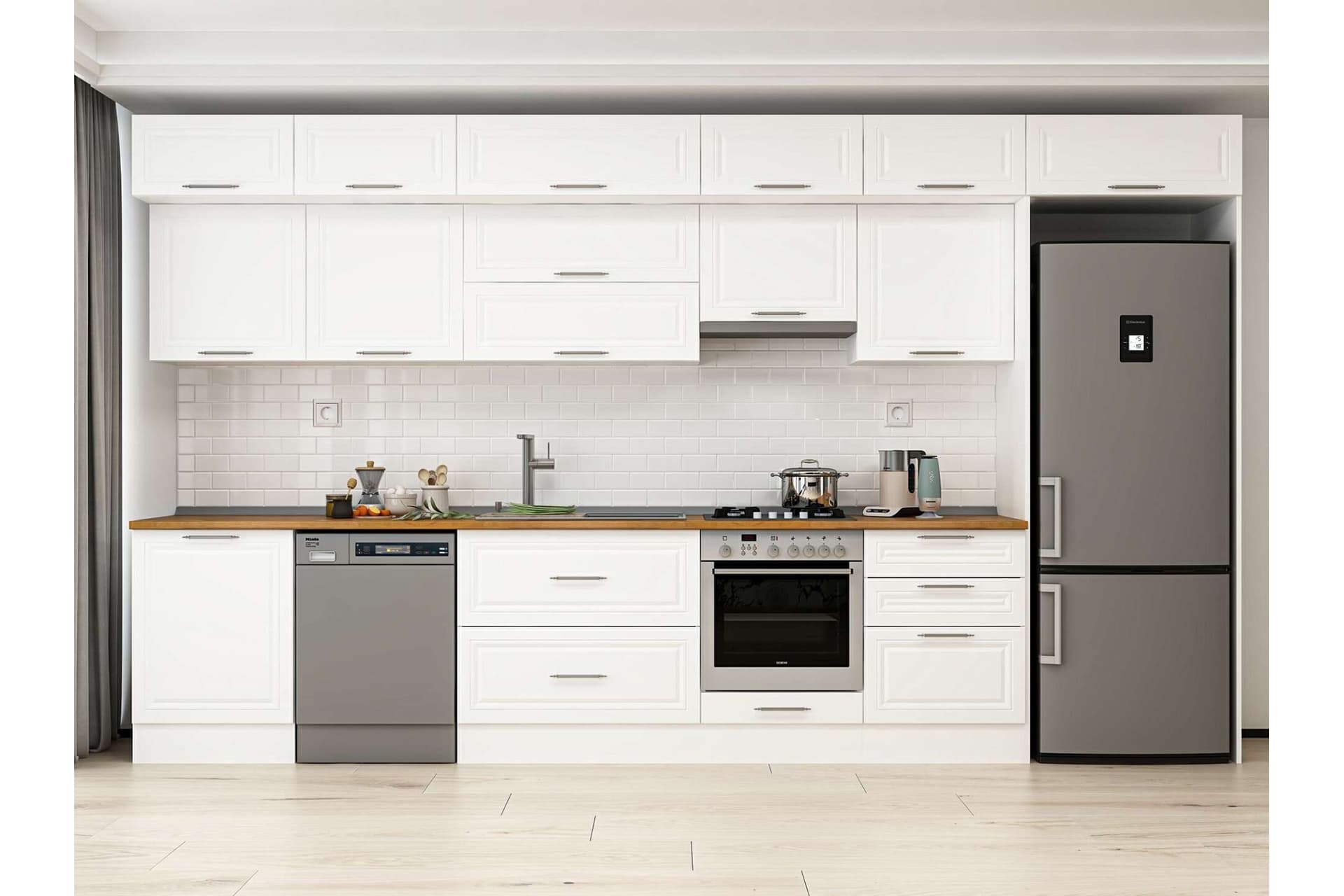 ALVİNKA 400X240 CM KLASİK MEBRAN MUTFAK DOLABI, MB E80S60S60 1 MEBRAN BEYAZ SUNTALAM