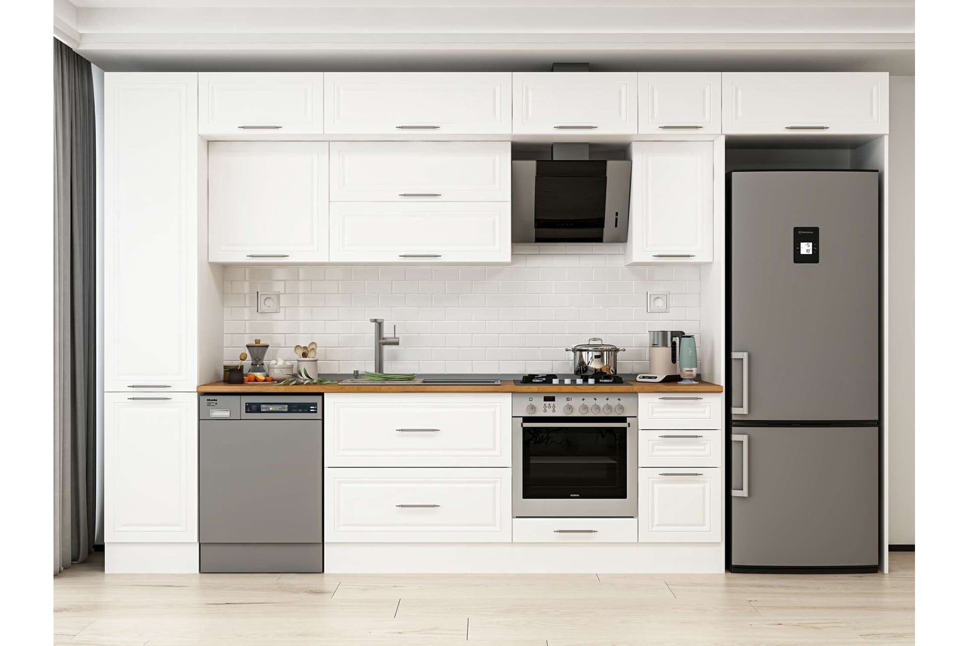 ALVİNKA 375X240 CM KLASİK MEBRAN MUTFAK DOLABI, MBB E90B45S40 2 MEBRAN BEYAZ SUNTALAM
