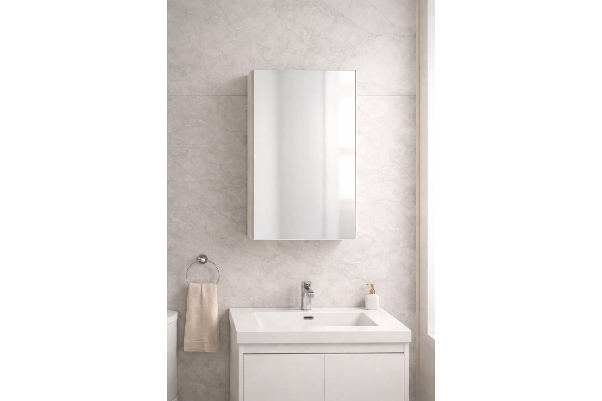 ALESTA TEK KAPAKLI ÜST AYNALI ÜLAVABO BANYO DOLABI, 2 BÖLMELİ