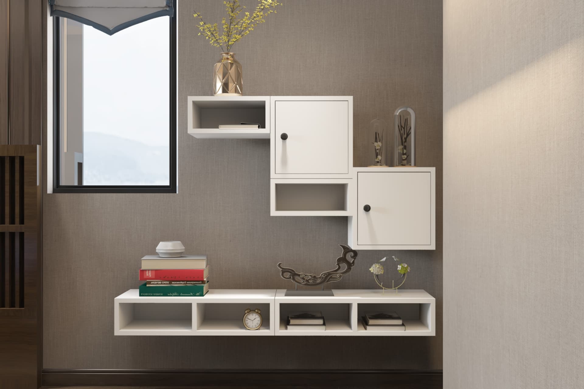 CONSOLA MİNİMALİST 2 KAPAKLI ASMA KONSOL VE KİTAPLIK SETİ