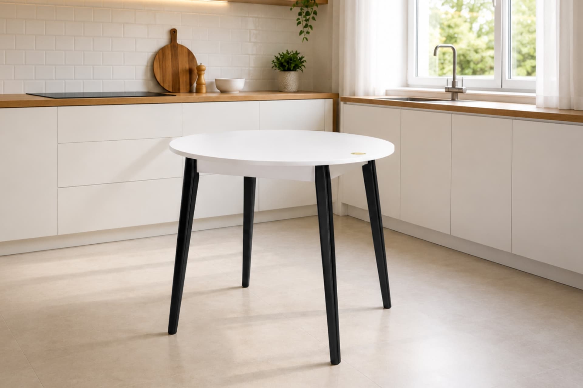 AVANOS YUVARLAK SABİT MDF MUTFAK MASASI, Q90 CM, BEYAZ SİYAH