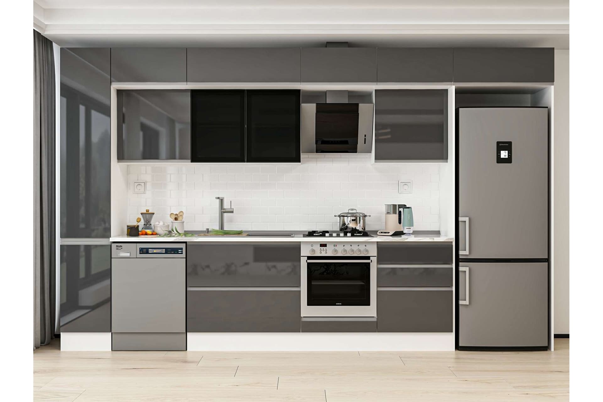 ALVİNKA 380X240 CM MUTFAK DOLABI, MBB E80B40S60 3 ANTRASİT SUNTALAM