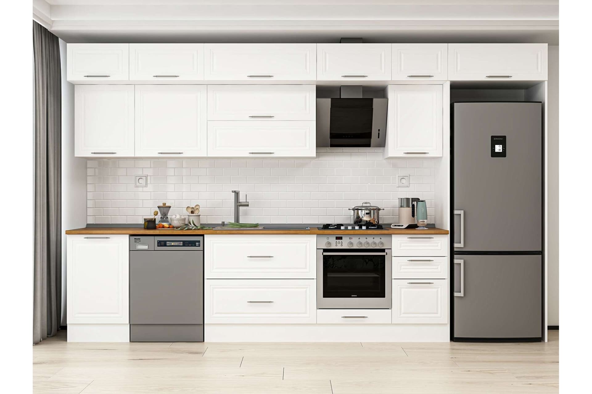 ALVİNKA 375X240 CM KLASİK MEBRAN MUTFAK DOLABI, MB E80S50S45 2 MEBRAN BEYAZ SUNTALAM