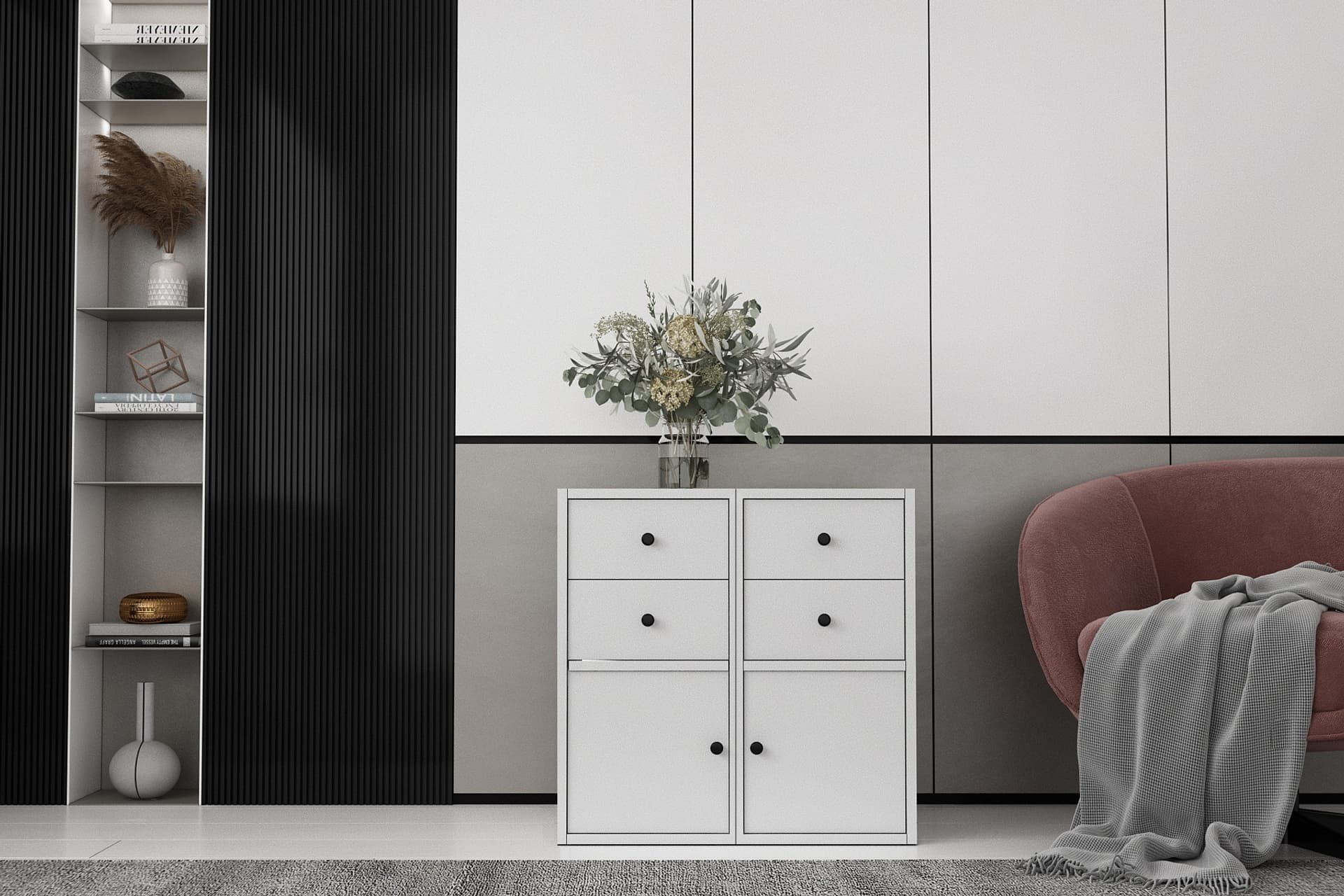 CONSOLA IKİ KAPAKLI DÖRT ÇEKMECELİ BEYAZ KONSOL ÇITASIZ KNS-1149-Ç