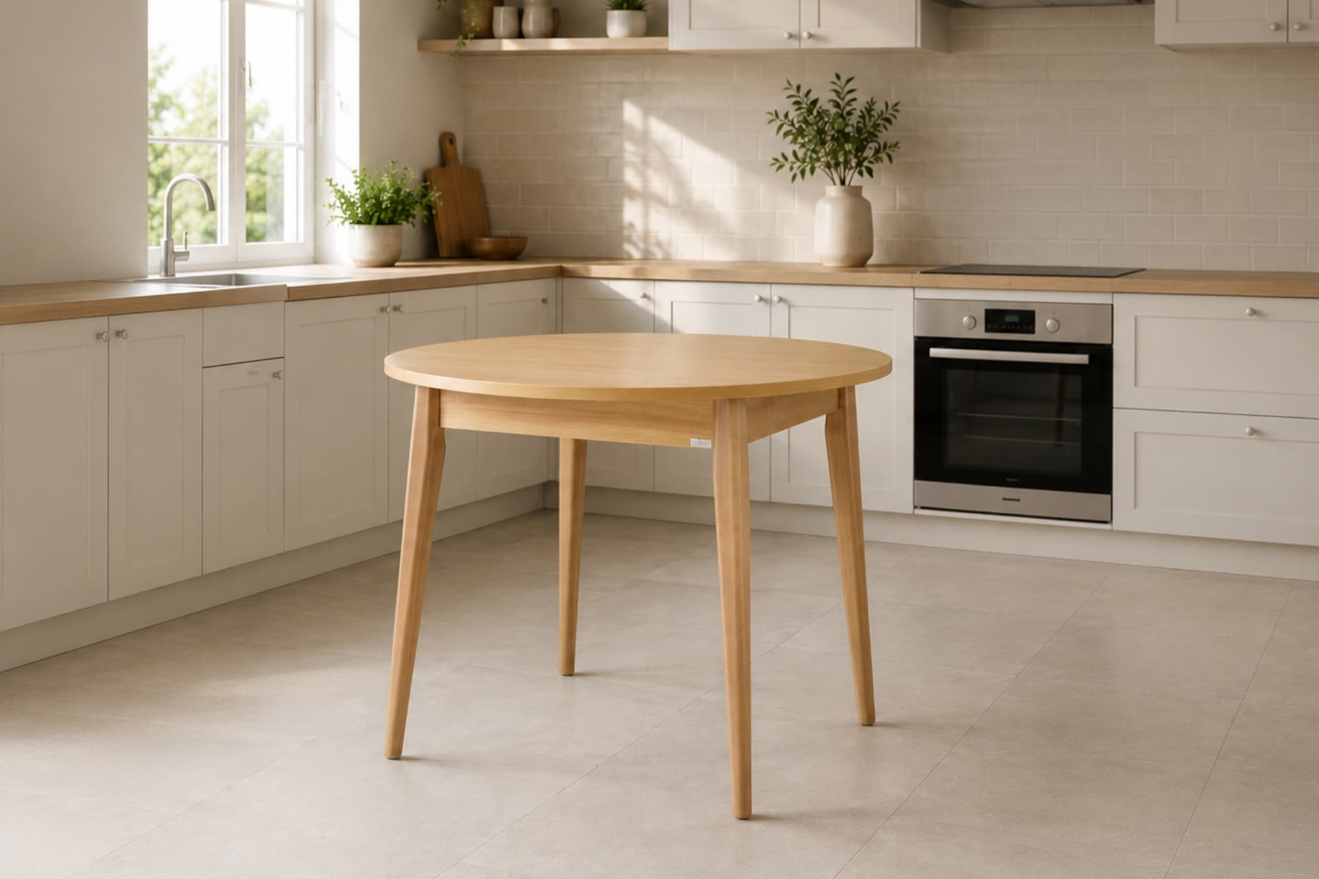 AVANOS YUVARLAK SABİT MDF MUTFAK MASASI, Q90 CM, NATUREL NATUREL