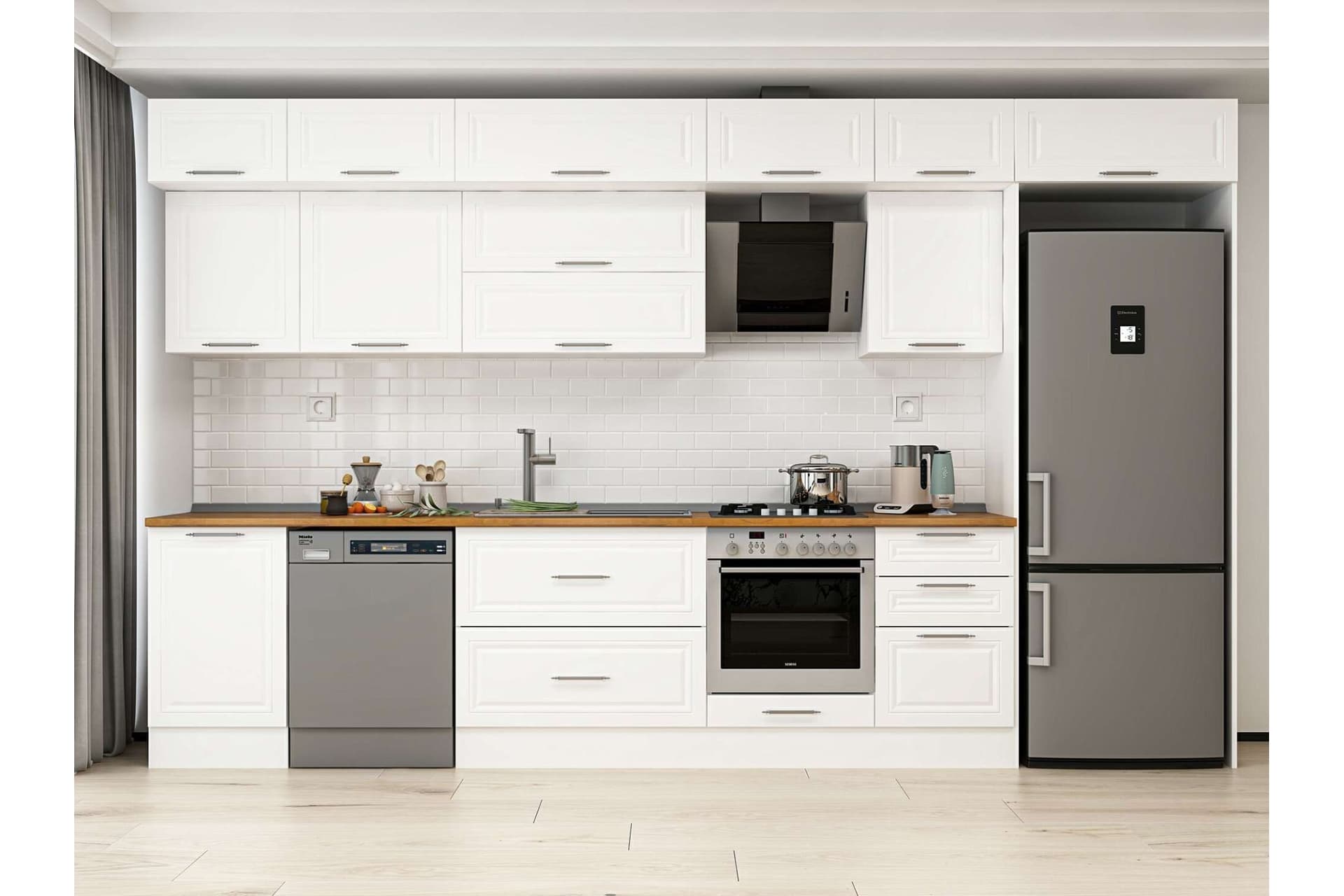 ALVİNKA 380X240 CM KLASİK MEBRAN MUTFAK DOLABI, MB E80S50S50 2 MEBRAN BEYAZ SUNTALAM