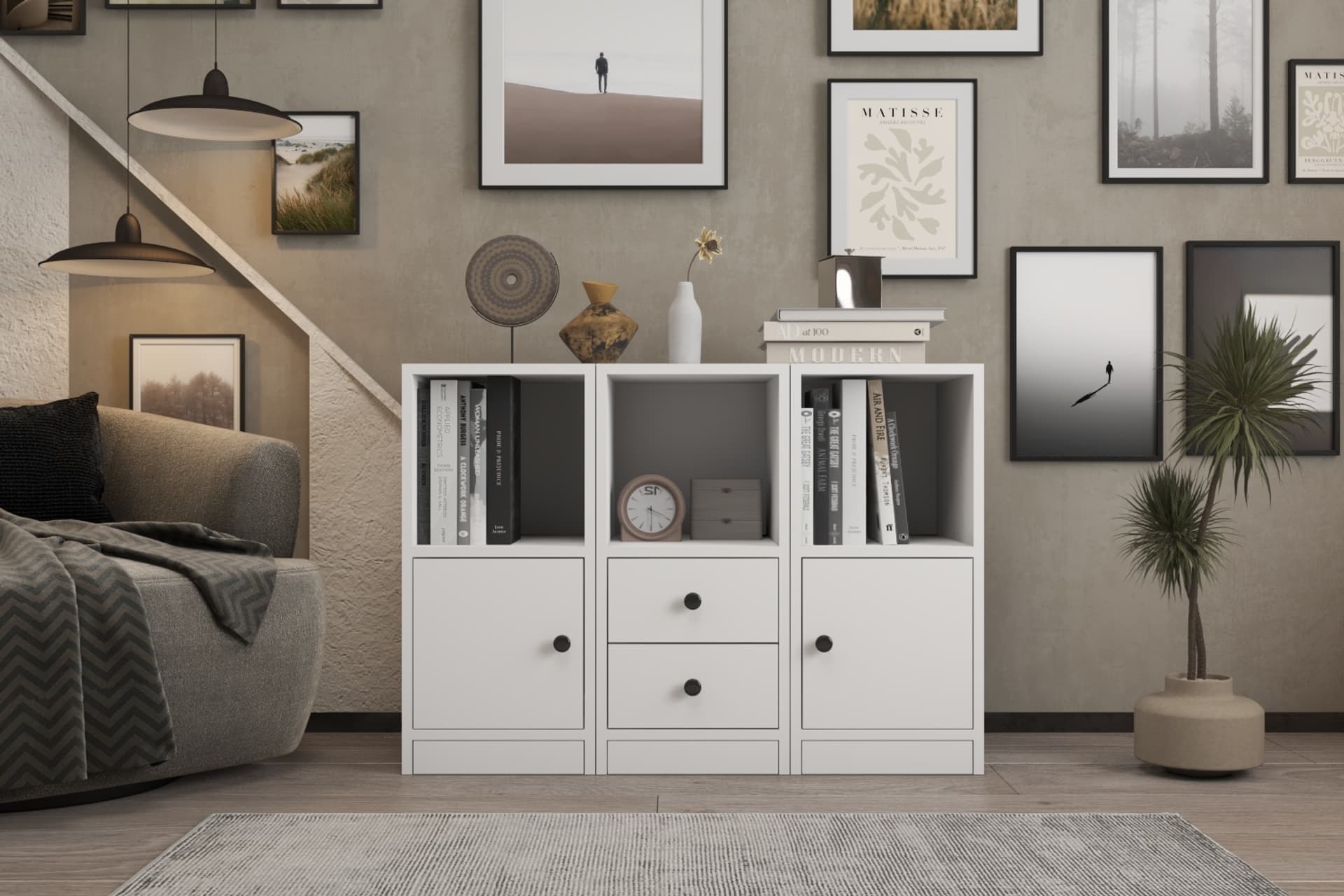 CONSOLA RAFLI KAPAKLI ÇEKMECELİ KONSOL BEYAZ 98 CM KNS-1002-Ç
