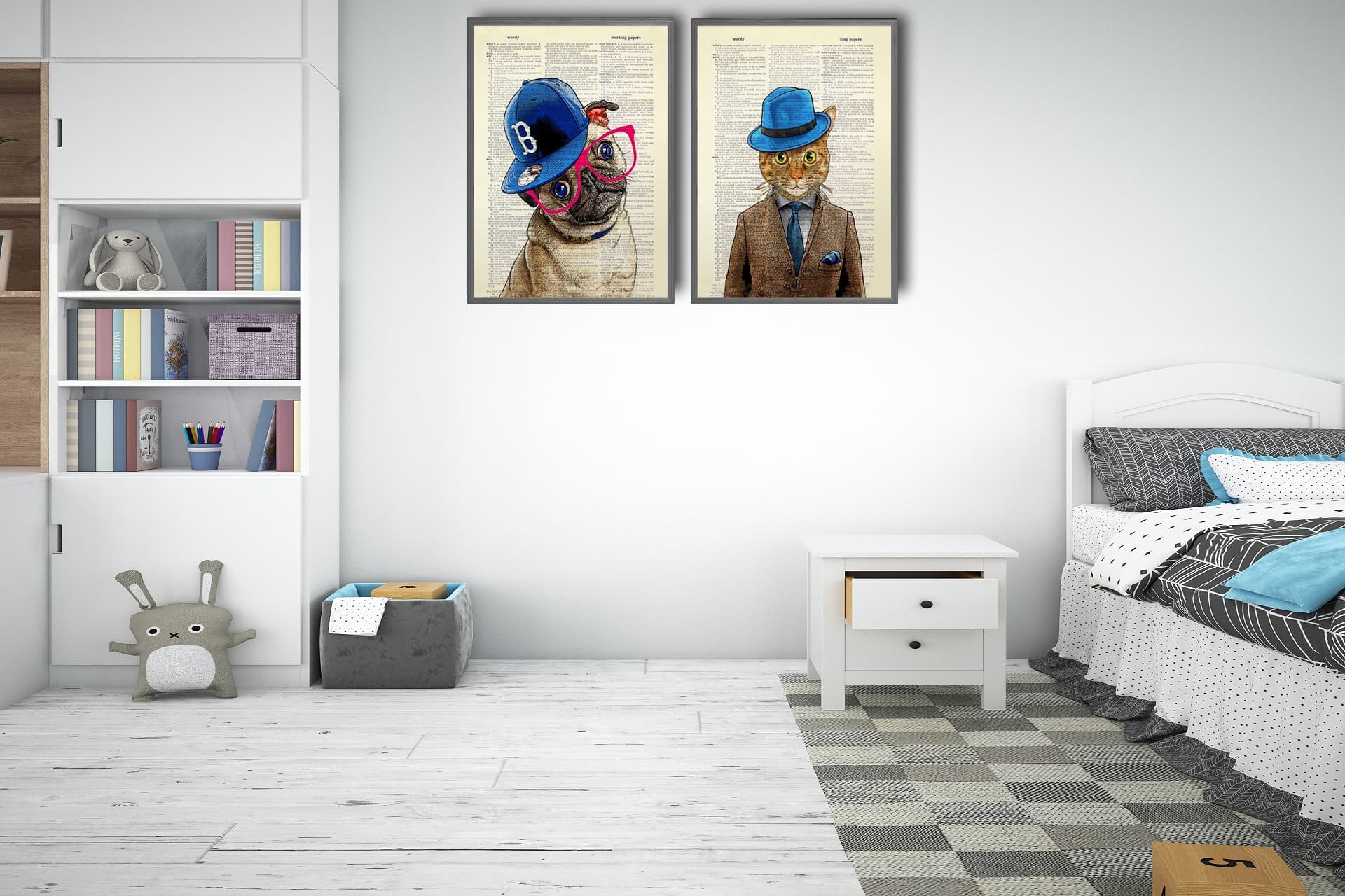 SEVİMLİ KEDİ KÖPEK TABLO SETİ, 35X50, 1