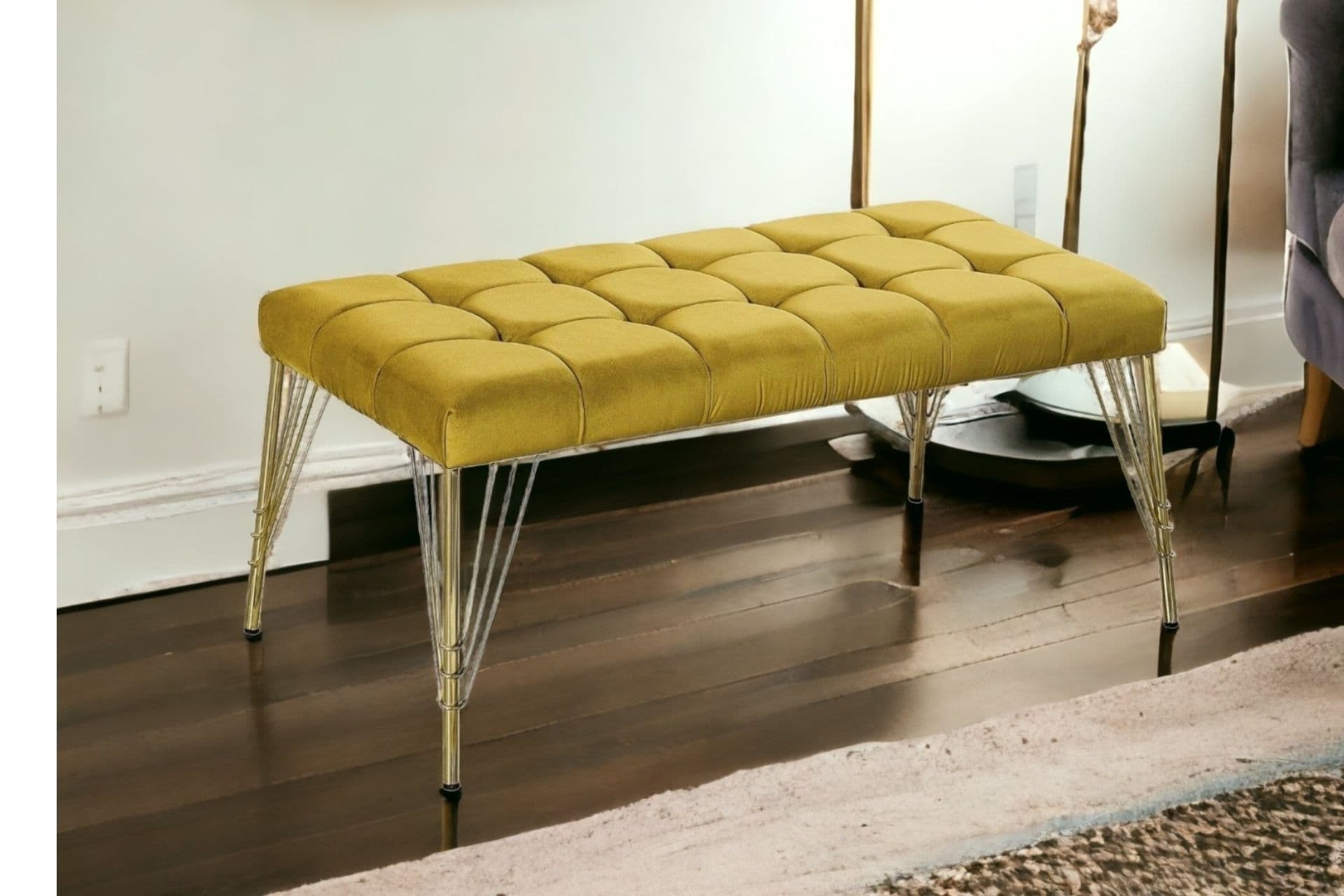 TUBİHOME KARO BENCH, SARI, GOLD AYAK