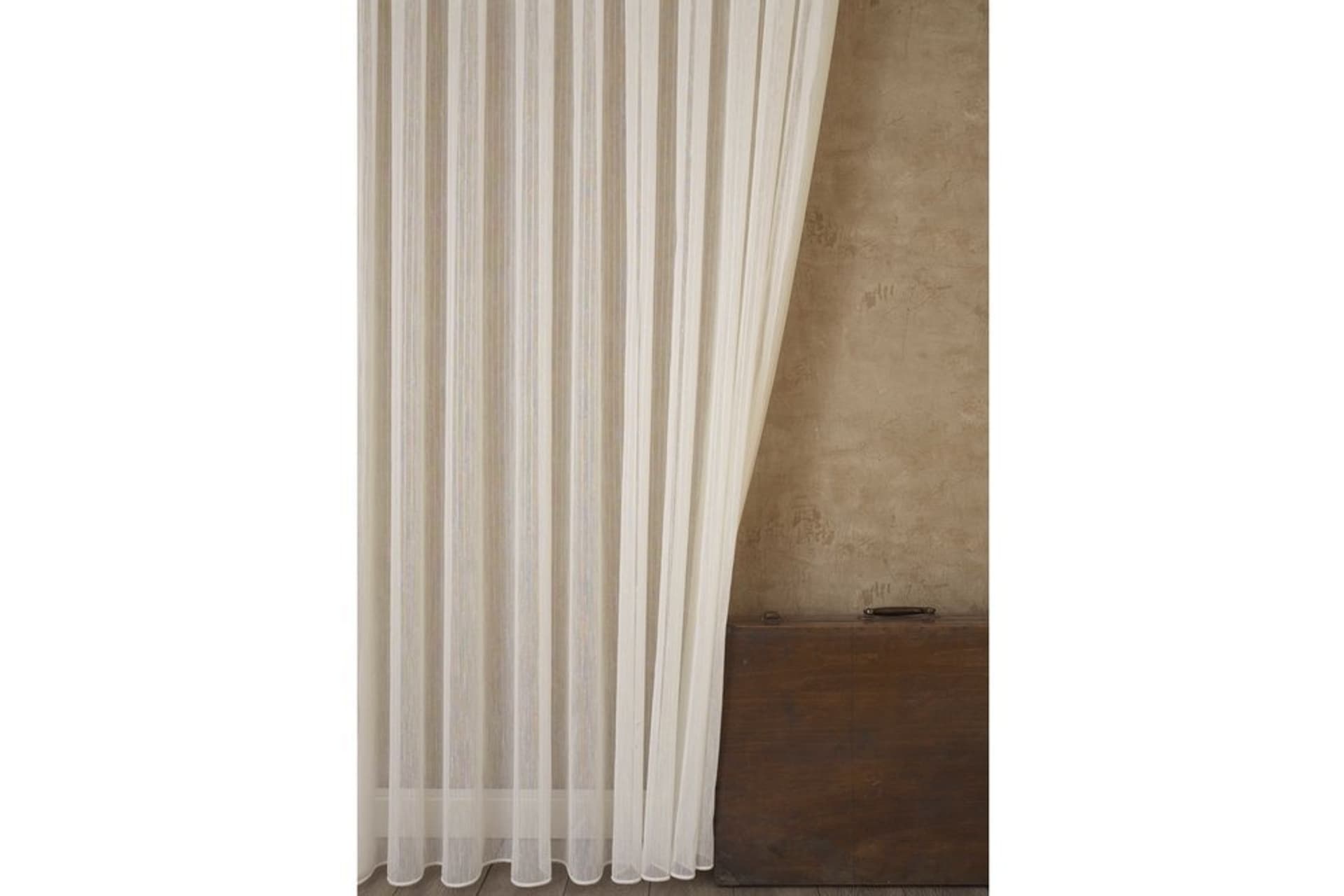MASSARELLİ İNCE ÇİZGİLİ ŞANTUKLU TÜL KREM PİLESİZ 100X260