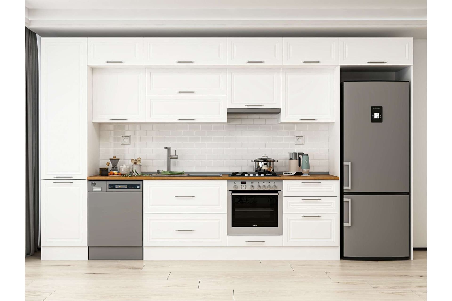 ALVİNKA 390X240 CM KLASİK MEBRAN MUTFAK DOLABI, MBB E80B50S60 1 MEBRAN BEYAZ SUNTALAM