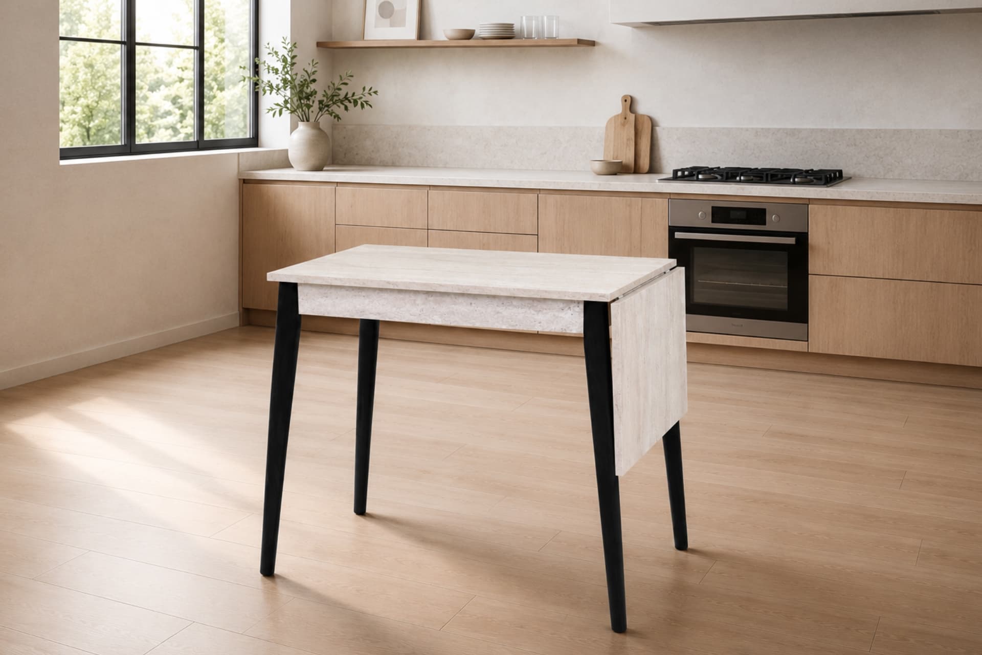 AVANOS MDF KATLANIR AHŞAP MUTFAK MASASI, 70X80 CM, BEJ SİYAH