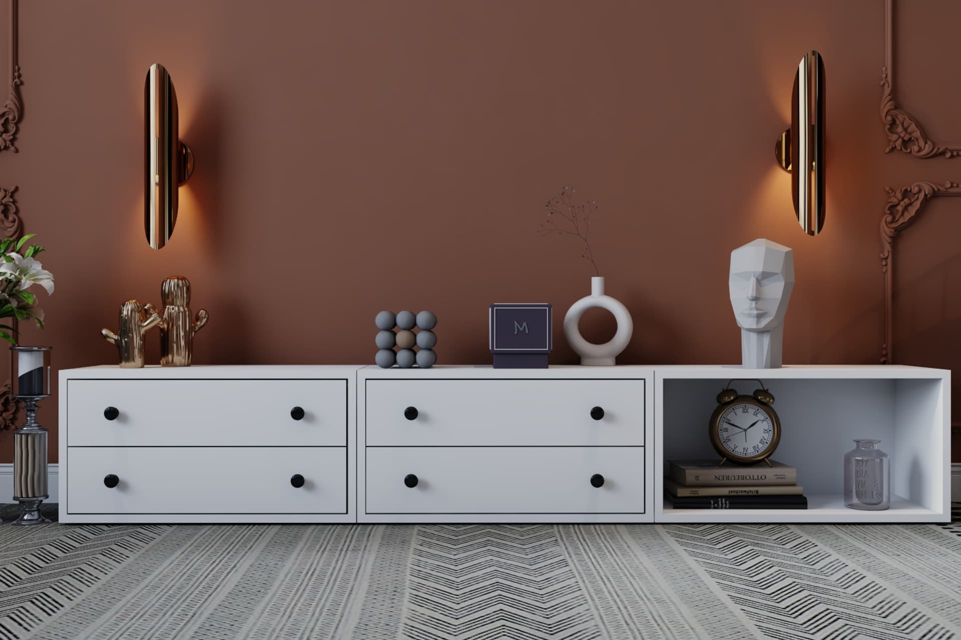 CONSOLA MODÜLER VE ÇOK FONKSİYONLU 4 ÇEKMECELİ KONSOL VE SALON DOLABI