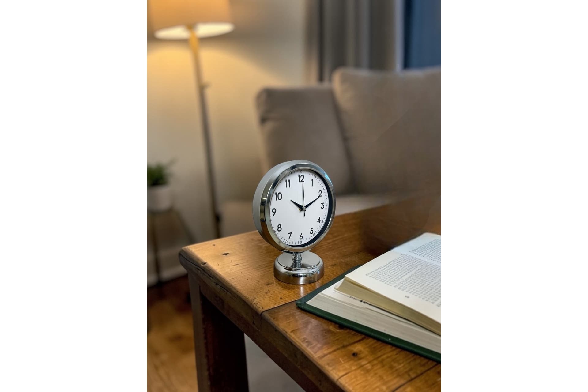 SİLVER TOUCH METAL KROM MASA SAATİ 25X20 CM