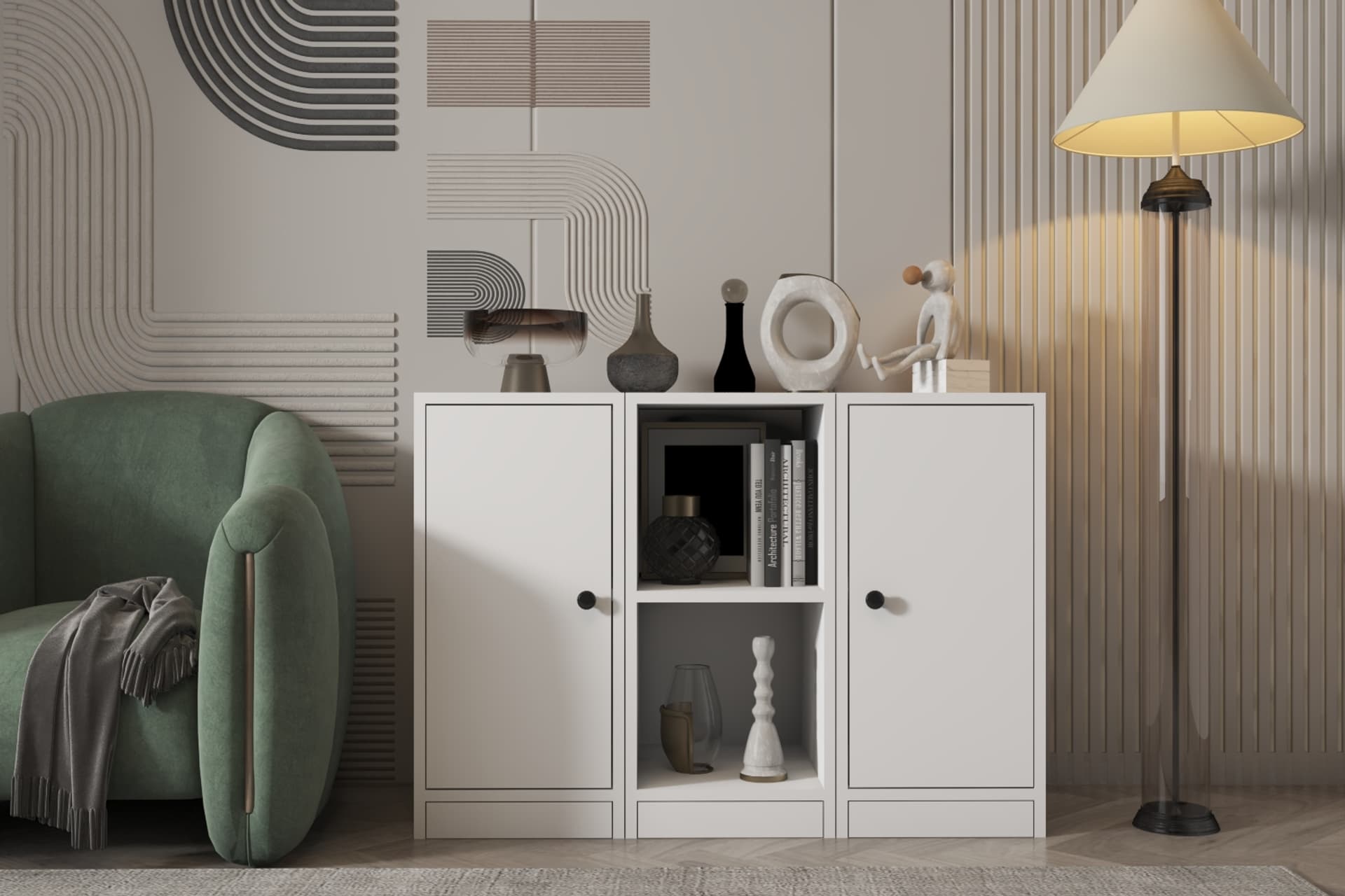CONSOLA EVA 2 KAPAKLI 2 RAFLI MODERN BEYAZ KONSOL HVV-KNS-1004