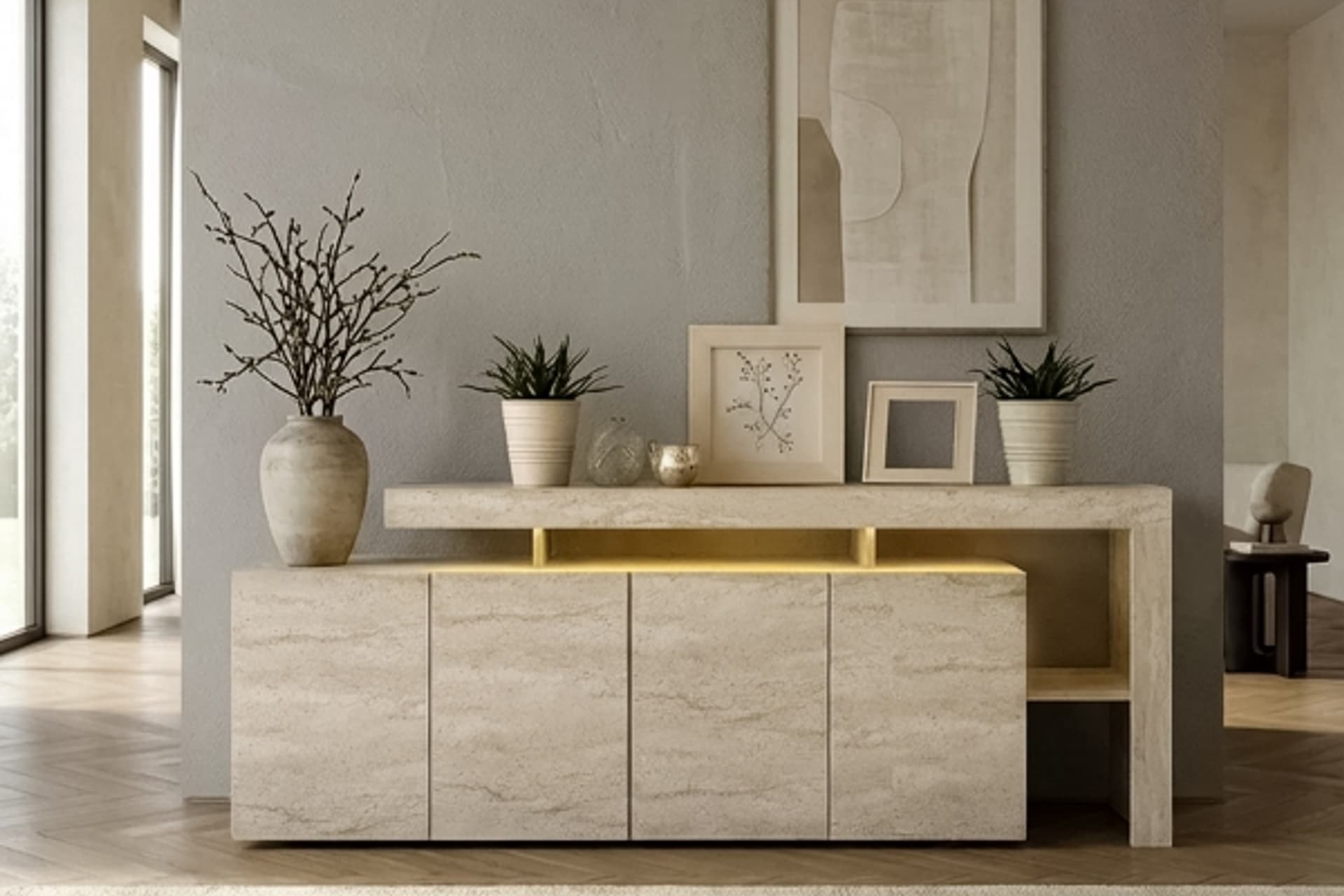 LUMA LEDLİ KONSOL TRAVERTEN DESEN, 192 CM