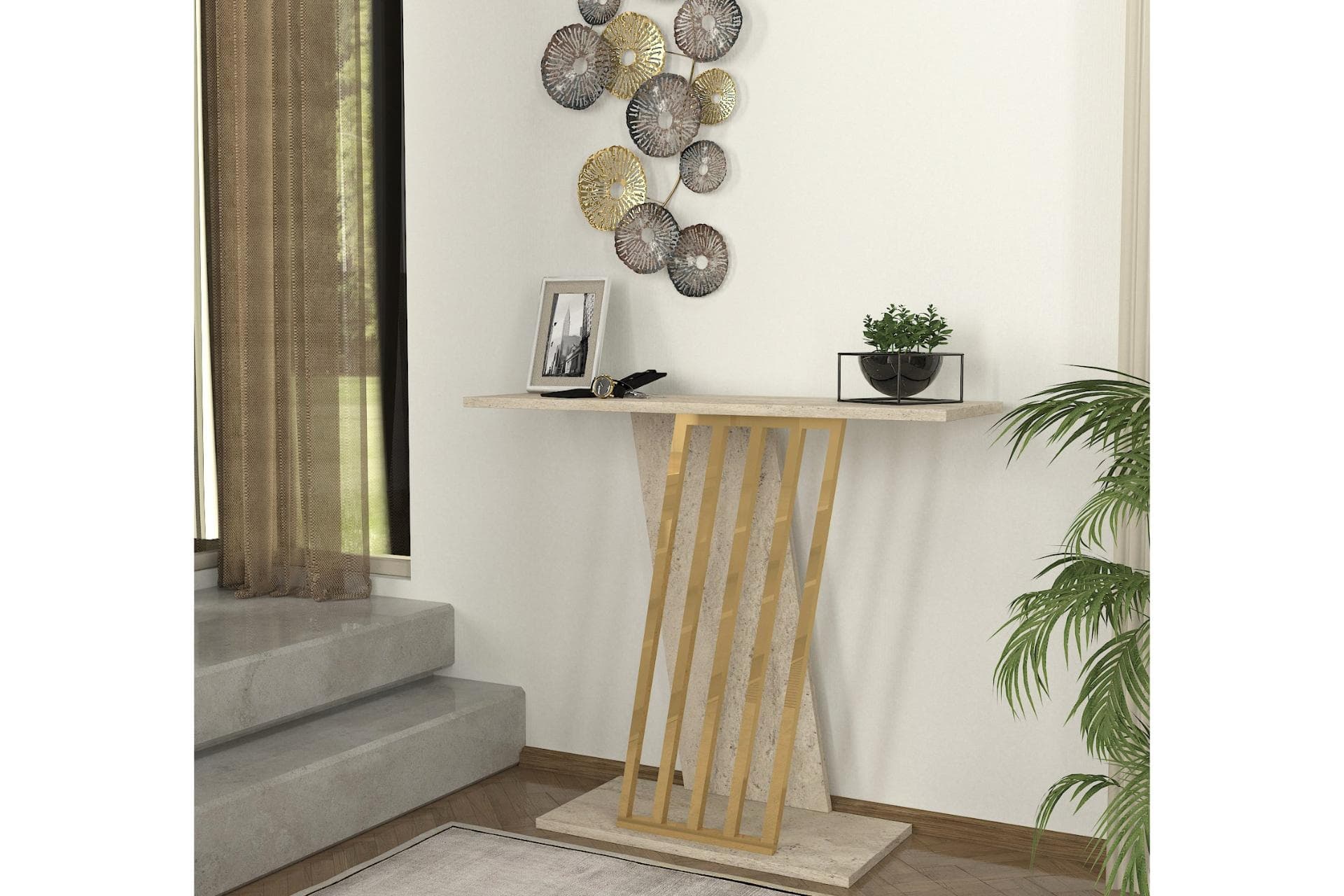 GRAVİTY TRAVERTEN DESENLİ GOLD METAL DRESUAR