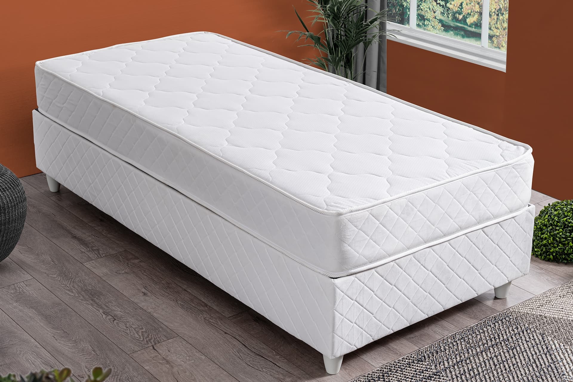 LETTO PLUS + ORTOPEDİK YAYLI YATAK, BEYAZ, 90X190