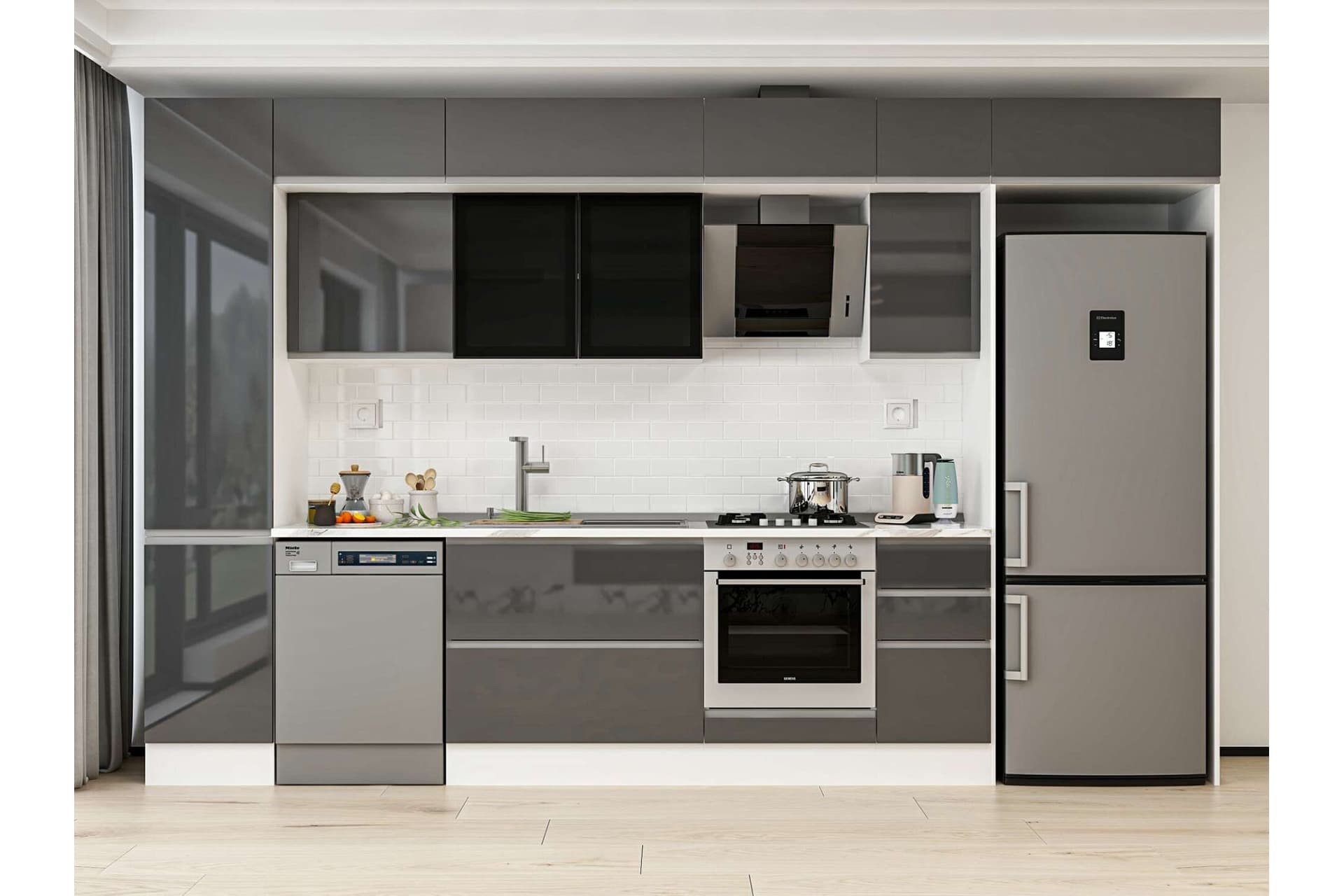 ALVİNKA 375X240 CM MUTFAK DOLABI, MBB E90B45S40 3 ANTRASİT SUNTALAM