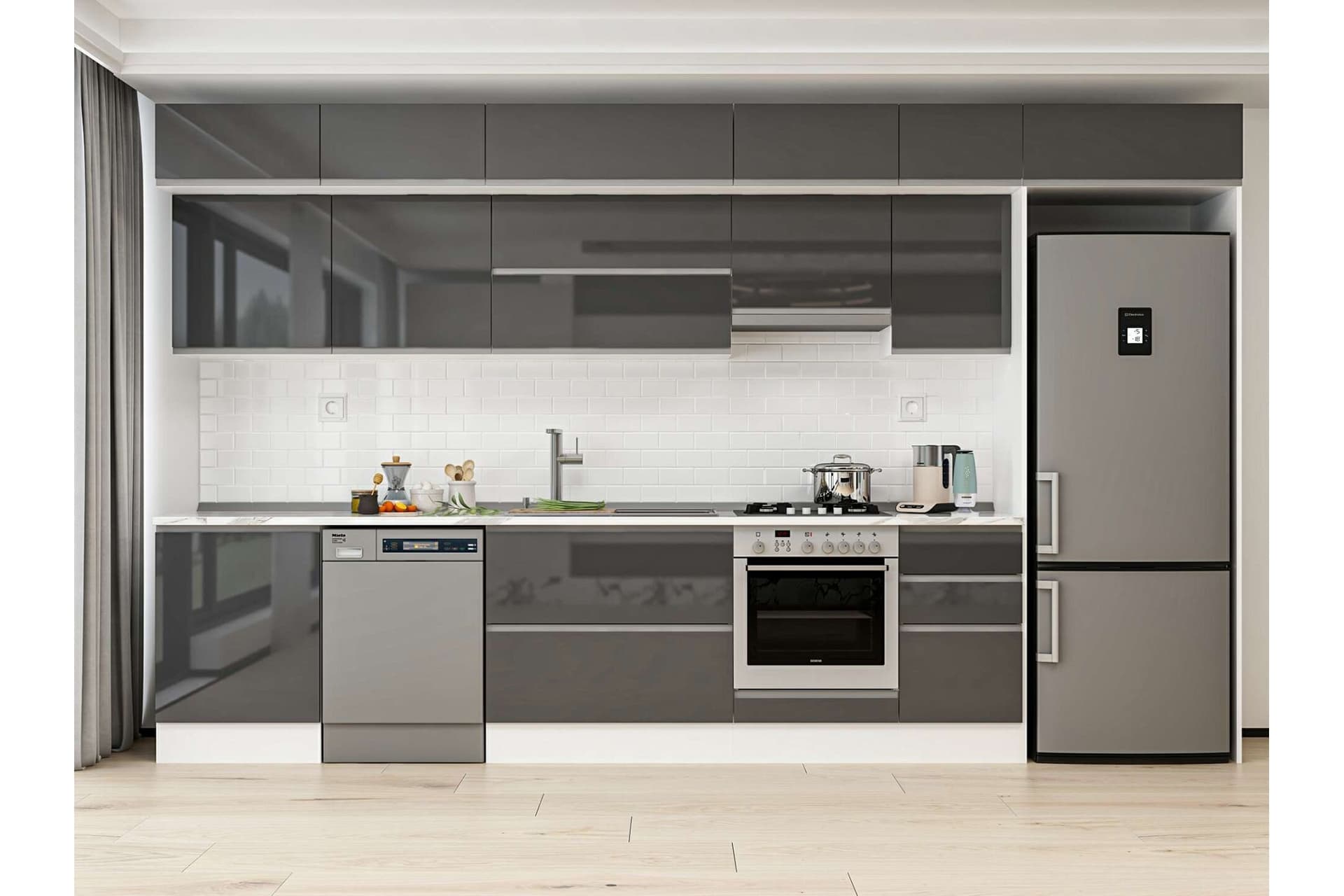 ALVİNKA 395X240 CM MUTFAK DOLABI, MB E90S60S45 1 ANTRASİT SUNTALAM