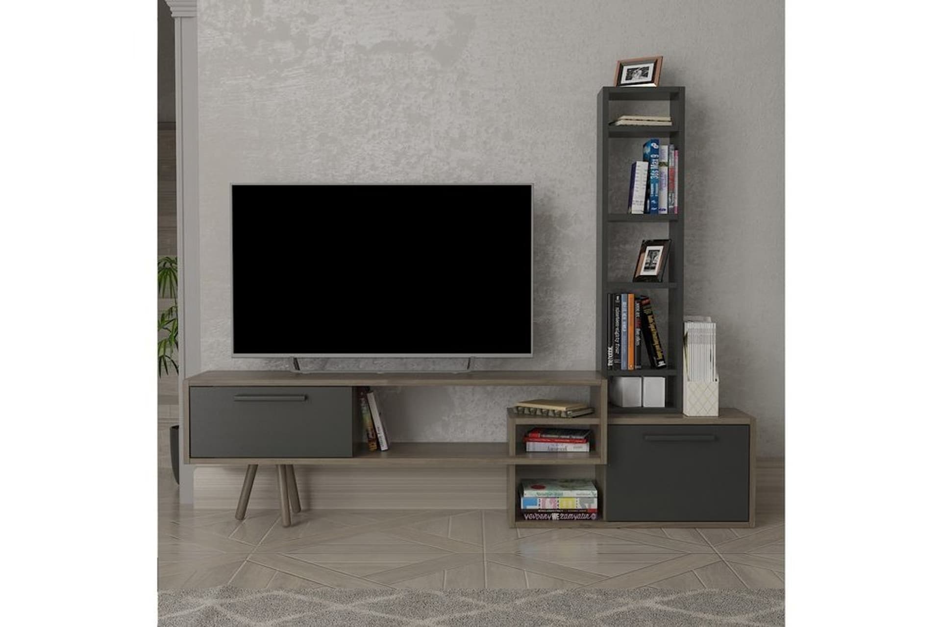 MANZARA TV ÜNİTESİ TV SEHPASI, ANTRASİT CEVİZ