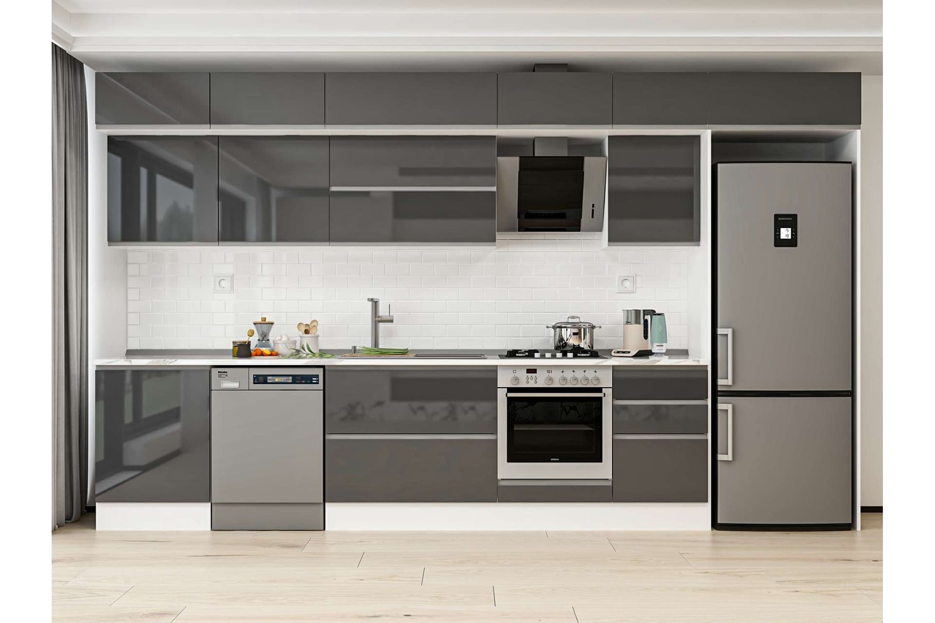 ALVİNKA 390X240 CM MUTFAK DOLABI, MB E80S60S50 2 ANTRASİT SUNTALAM