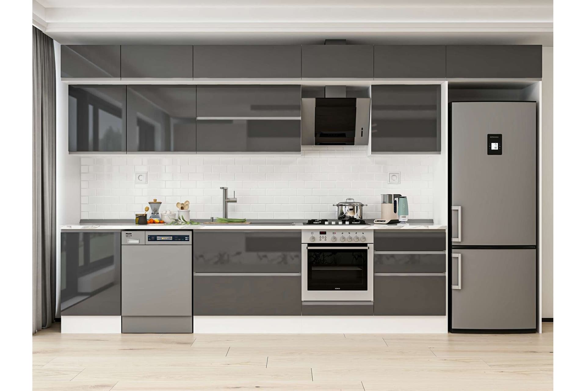 ALVİNKA 390X240 CM MUTFAK DOLABI, MB E80S50S60 2 ANTRASİT SUNTALAM
