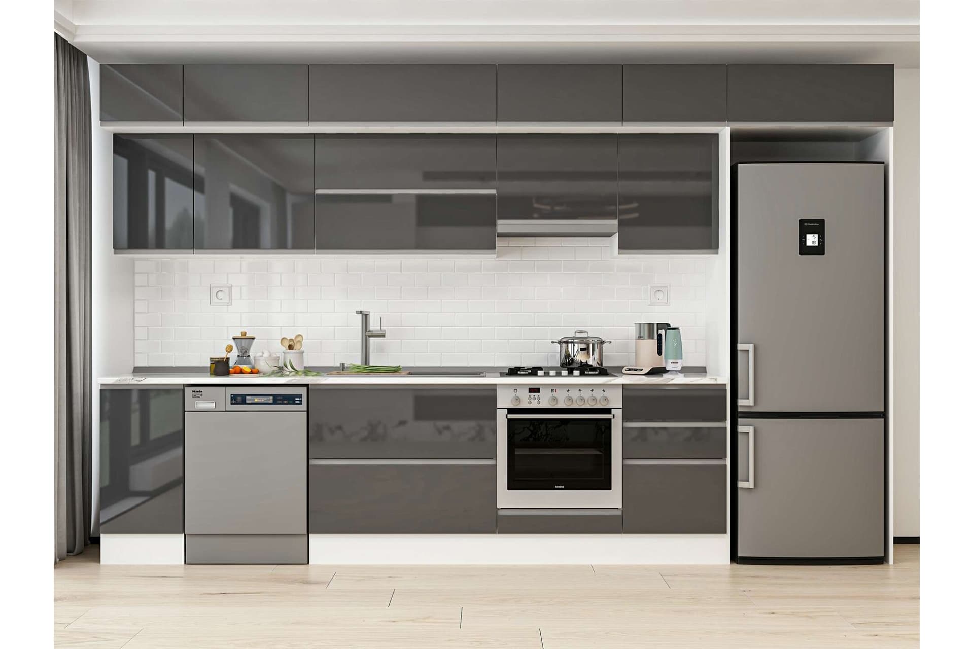 ALVİNKA 380X240 CM MUTFAK DOLABI, MB E90S40S50 1 ANTRASİT SUNTALAM