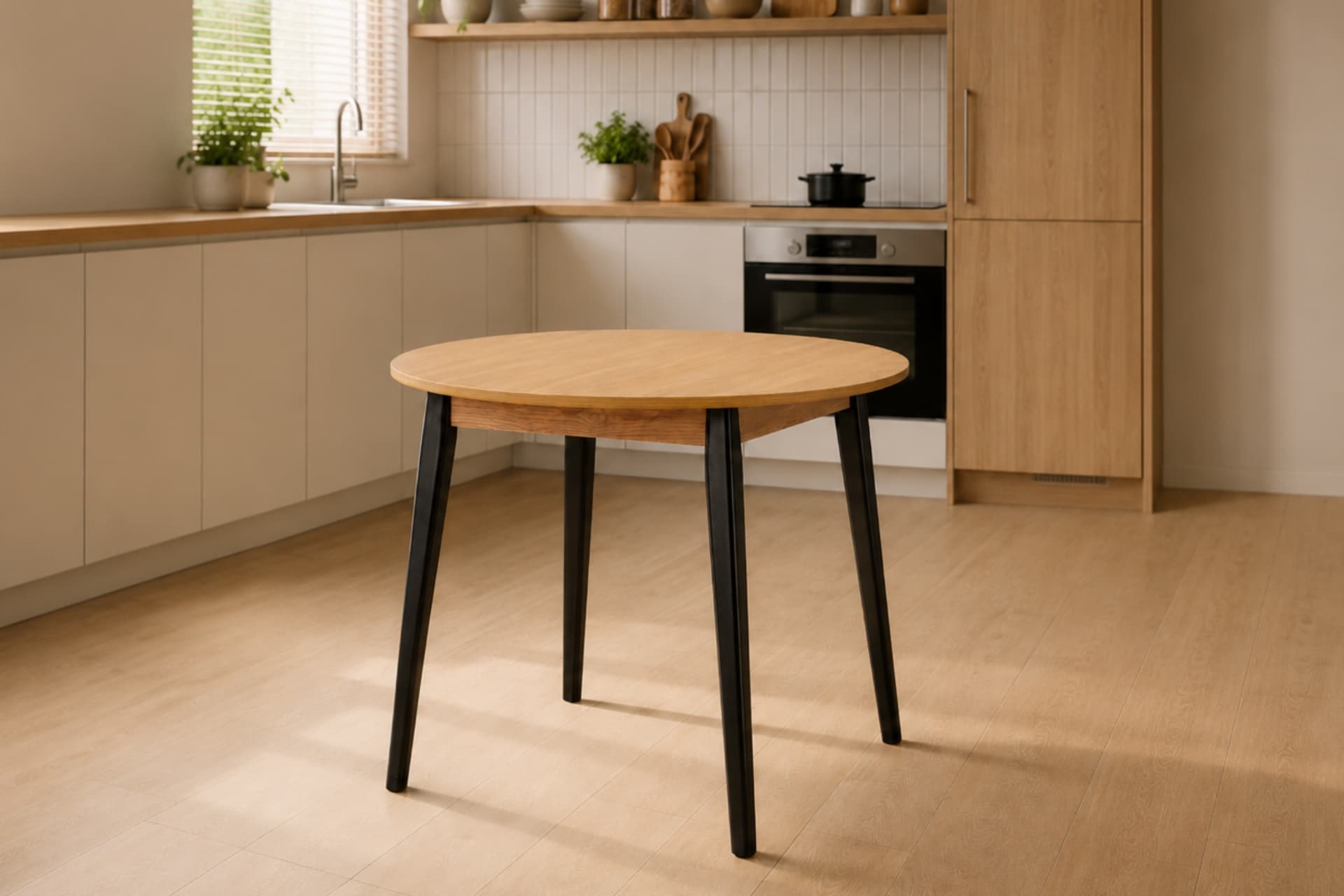 AVANOS YUVARLAK SABİT MDF MUTFAK MASASI, Q90 CM, NATUREL SİYAH