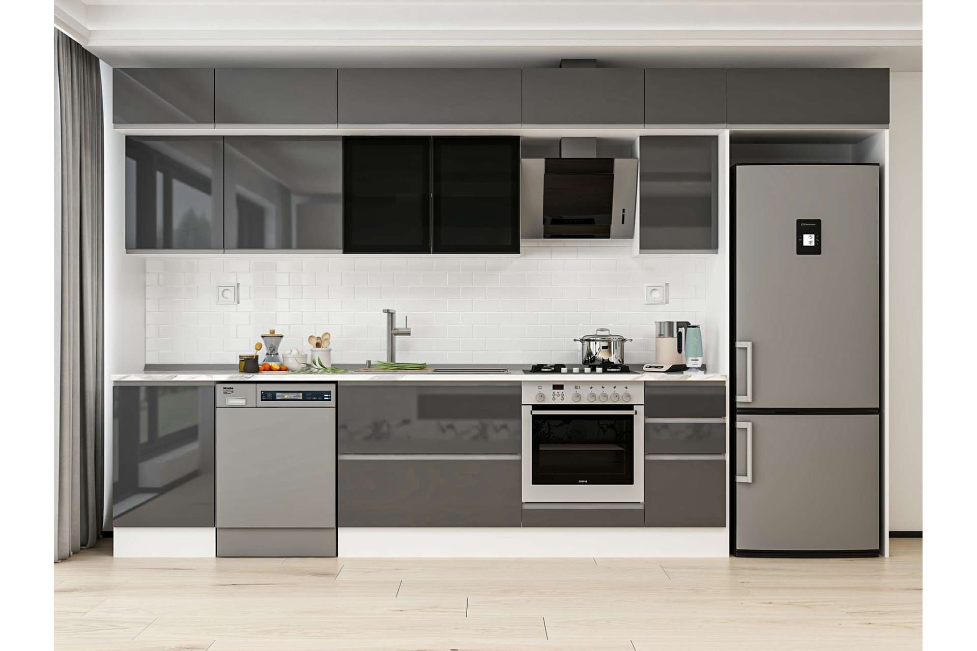 ALVİNKA 380X240 CM MUTFAK DOLABI, MB E90S50S40 3 ANTRASİT SUNTALAM