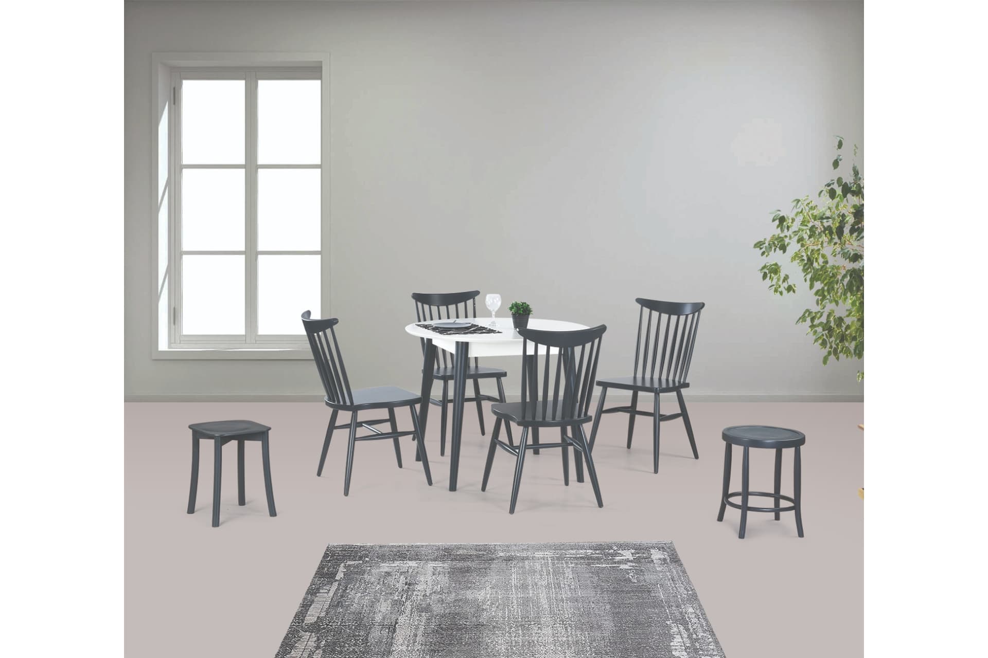 SİENA MASA VE KIRLANGIÇ SANDALYE TABURE, ANTRASİT, 90X90