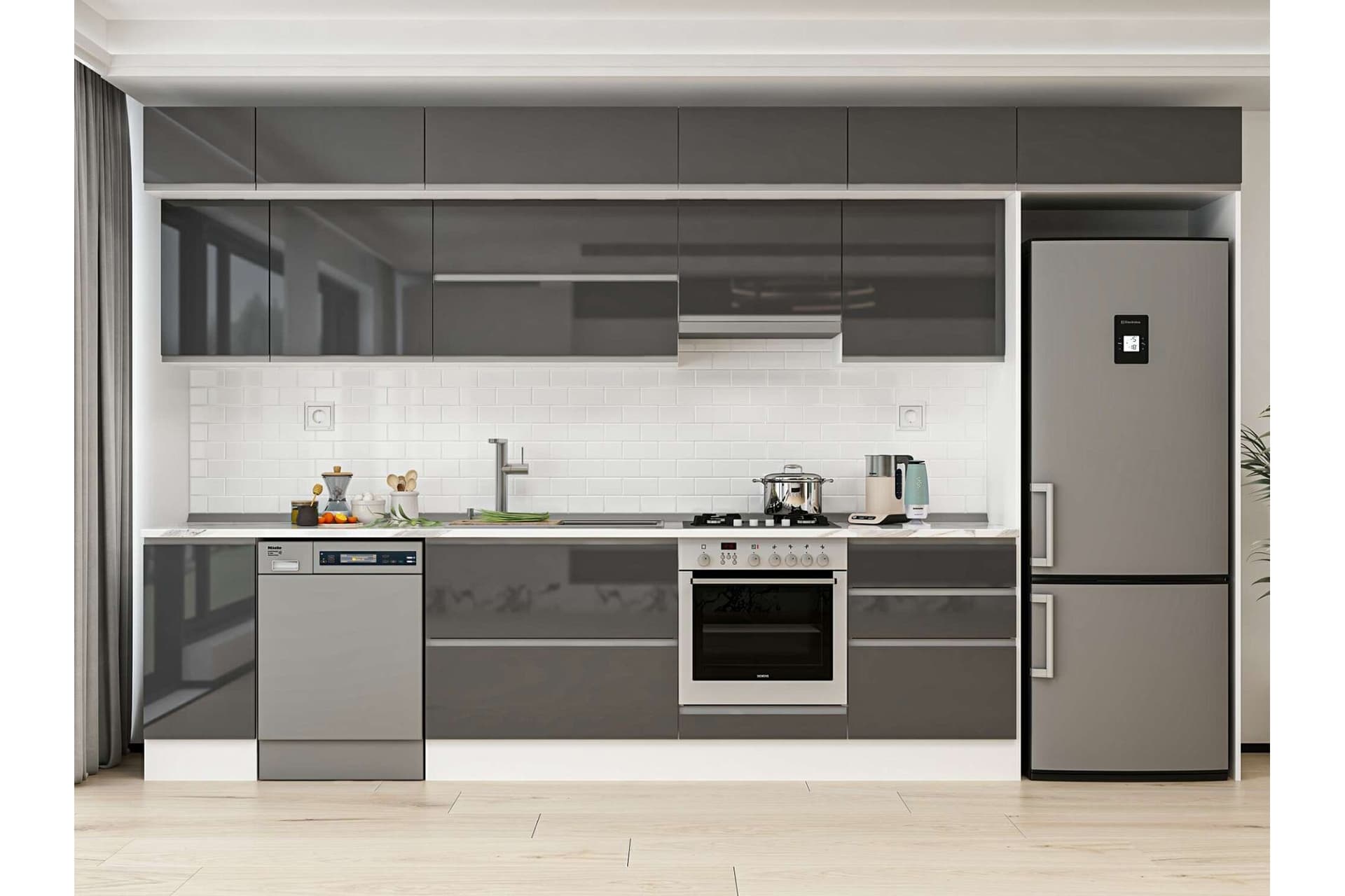 ALVİNKA 380X240 CM MUTFAK DOLABI, MB E80S40S60 1 ANTRASİT SUNTALAM