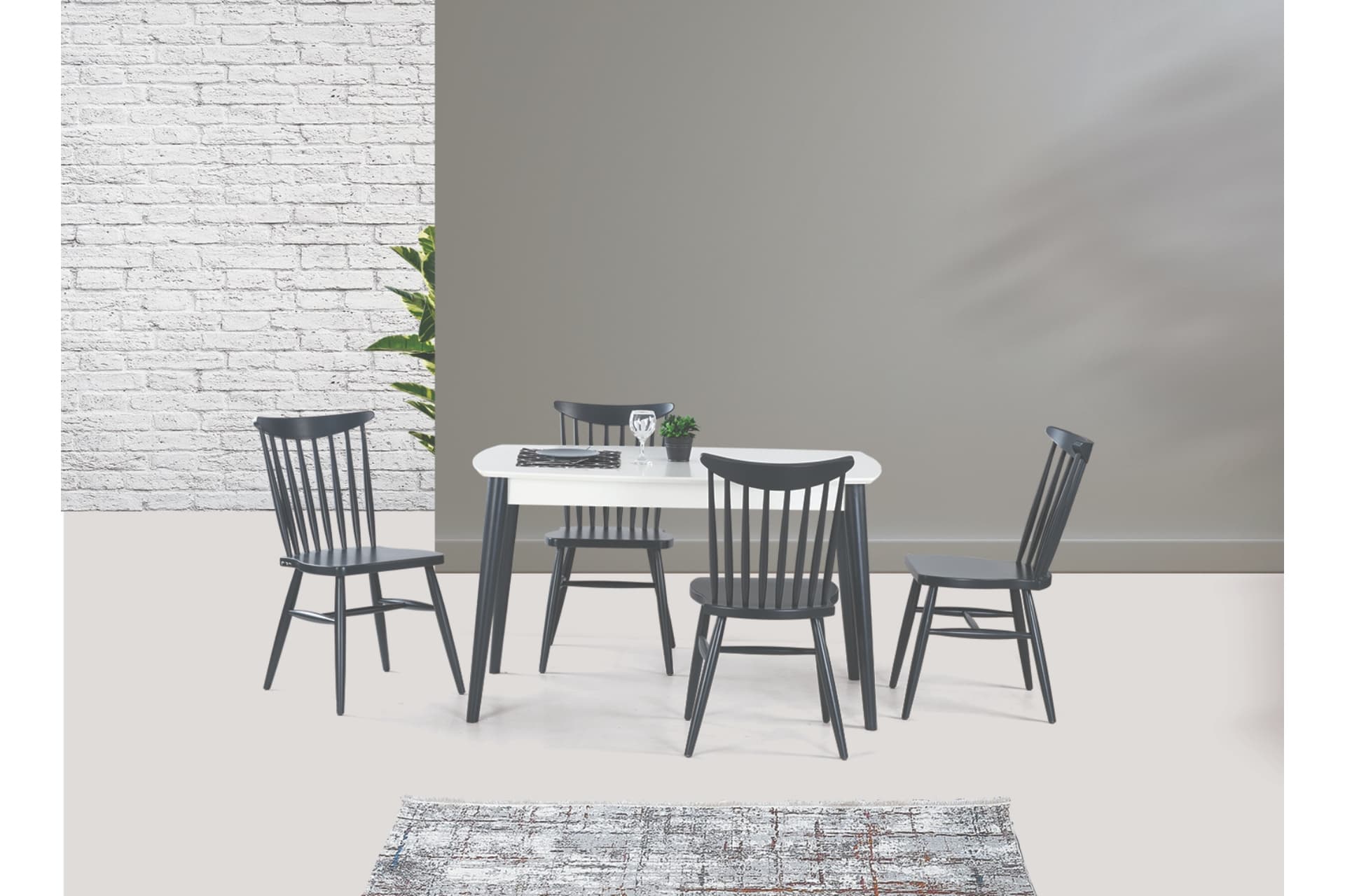RETRO MASA VE KIRLANGIÇ SANDALYE, BEYAZ ANTRASİT, 125X80