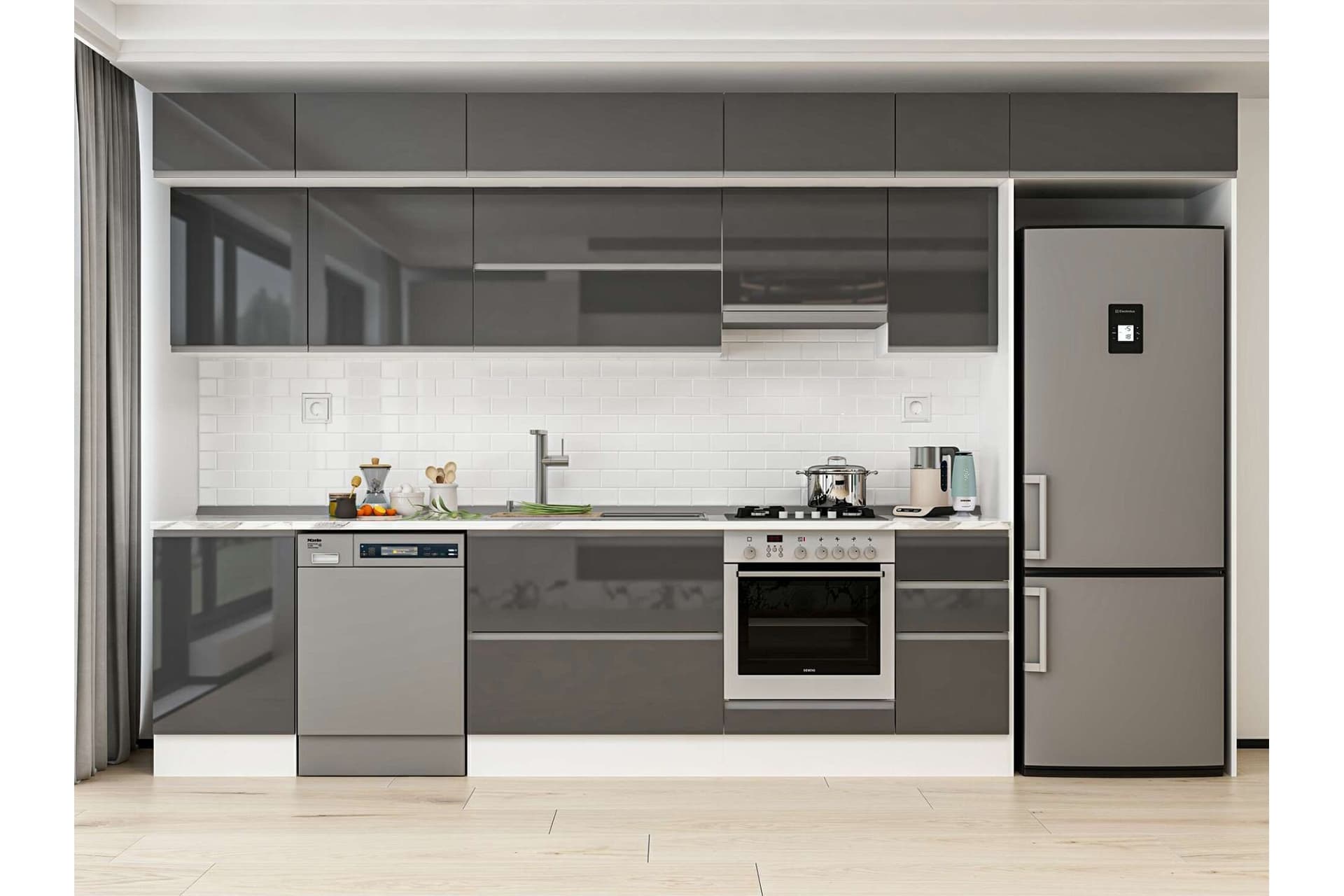 ALVİNKA 380X240 CM MUTFAK DOLABI, MB E90S50S40 1 ANTRASİT SUNTALAM