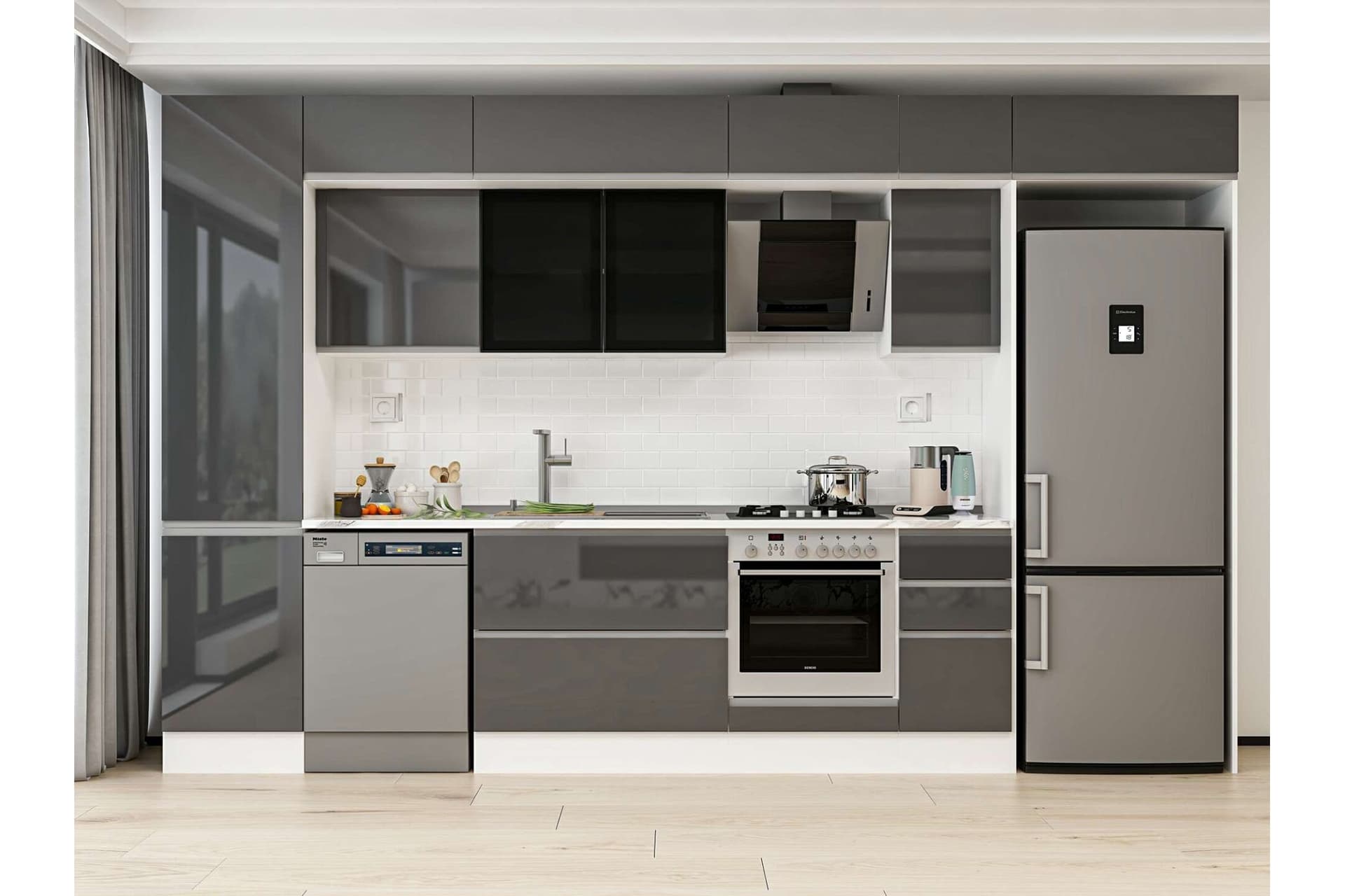 ALVİNKA 380X240 CM MUTFAK DOLABI, MBB E90B50S40 3 ANTRASİT SUNTALAM