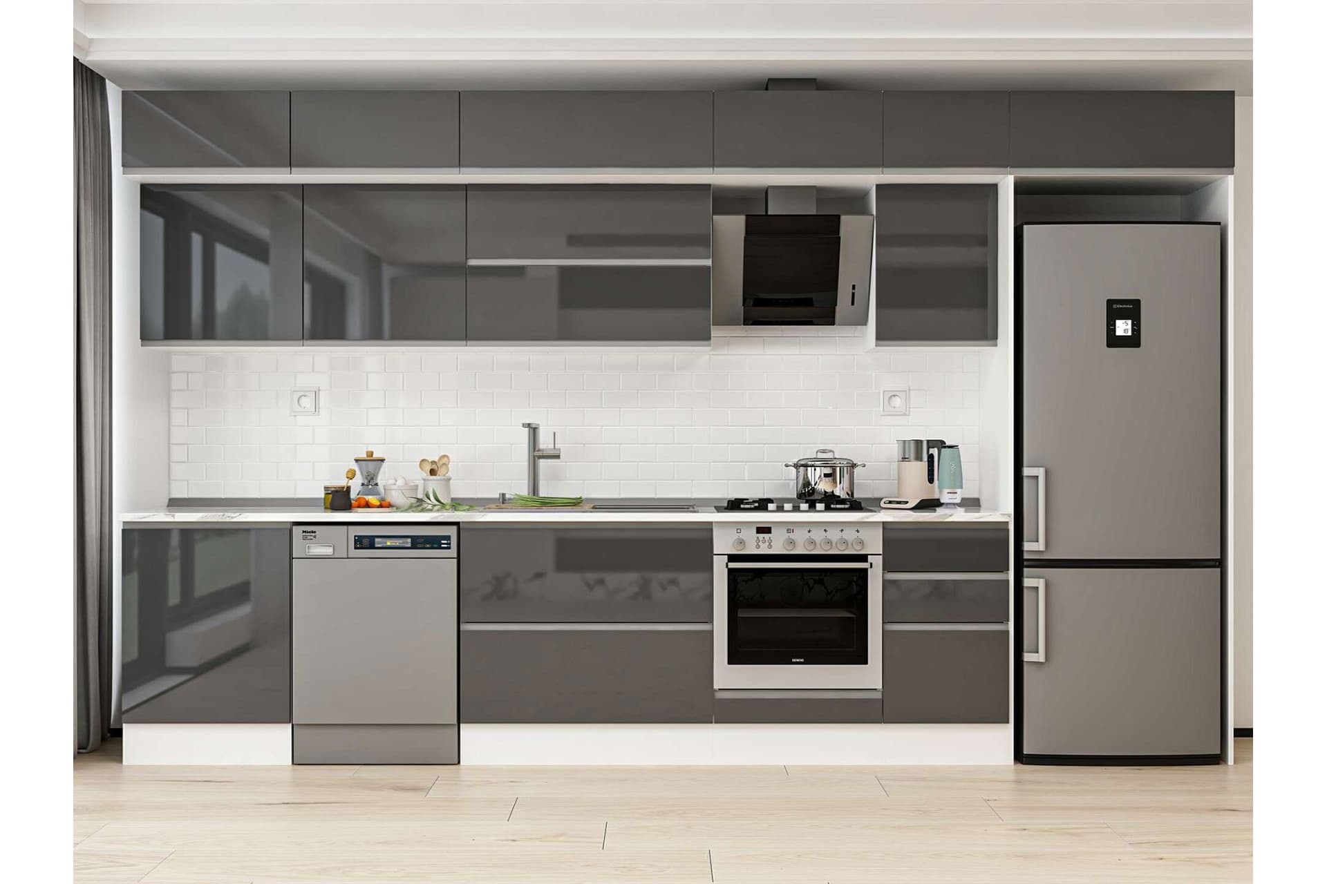 ALVİNKA 395X240 CM MUTFAK DOLABI, MB E90S60S45 2 ANTRASİT SUNTALAM