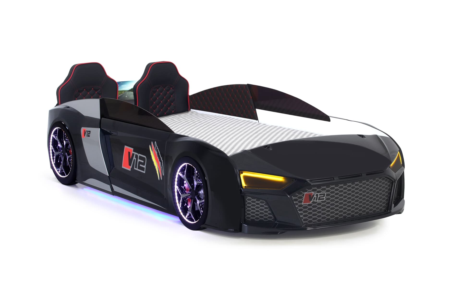 AUDİ FULL LEDLİ KUMANDALI VE MÜZİKLİ ARABALI YATAK, SİYAH